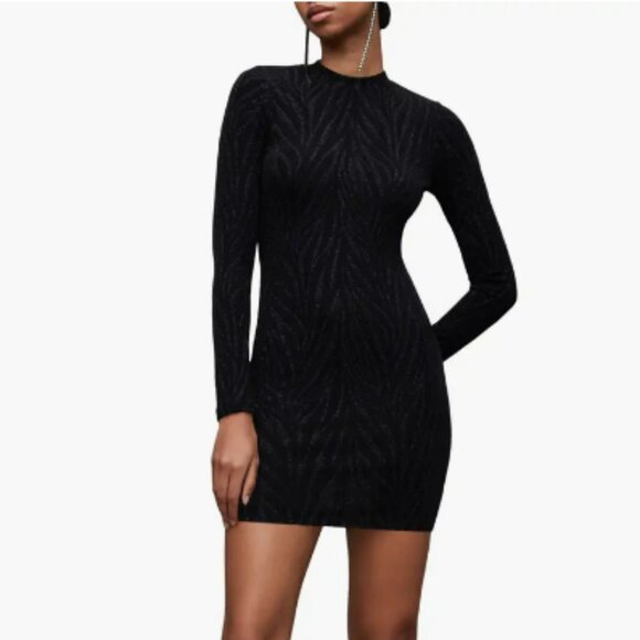 NWT! All Saints - Black Amaya Metallic Long Sleeve Minidress - Picture 1 of 5